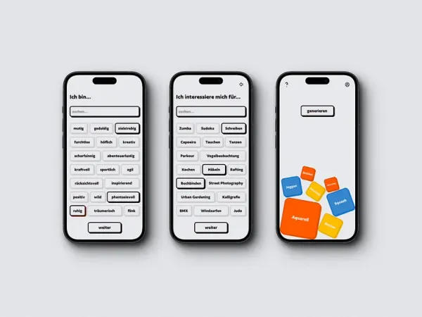 BLOC – Onboarding-Flow mit Persönlichkeit, Interessen und generierten Hobbys